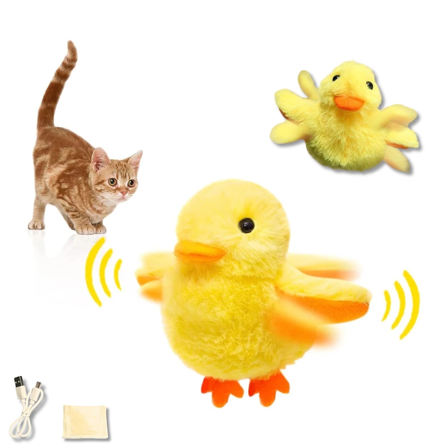 SmartNexus Sensing Yellow Ducky Cat Toy, Interactive Fun, Flying Wings, Real-Life Sounds, Rechargeable and Catnip Herb for Improving Pet Entertainment and Health, Gifts for Pets