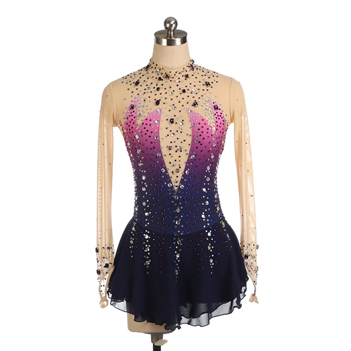 Costume Da Pattinaggio Artistico Diamante Blu Con Dolcevita E Gonna – Body Manica Lunga Per Gare E Spettacoli, Taglie Adulto E Bambino