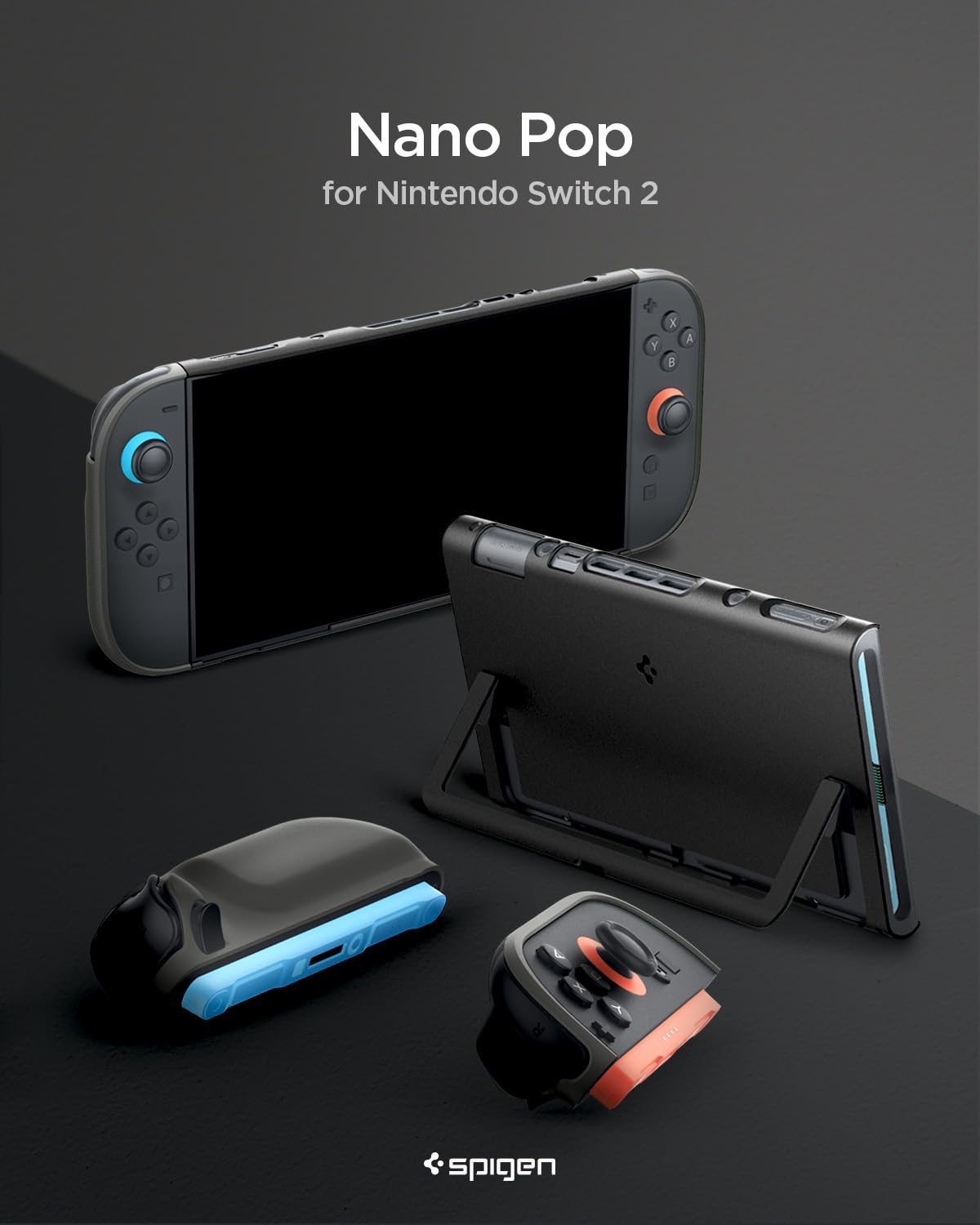 Spigen Nano Pop Coque Compatible avec Nintendo Switch 2 2025 Étui avec Support - Sésame Noir