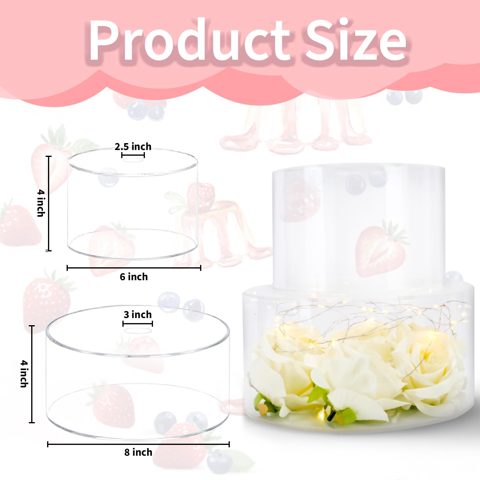 Lot de 2 présentoirs à gâteaux en acrylique à remplir pour table à dessert, présentoir à gâteaux rond transparent à 2 étages pour mariage, anniversaire, fête de Noël