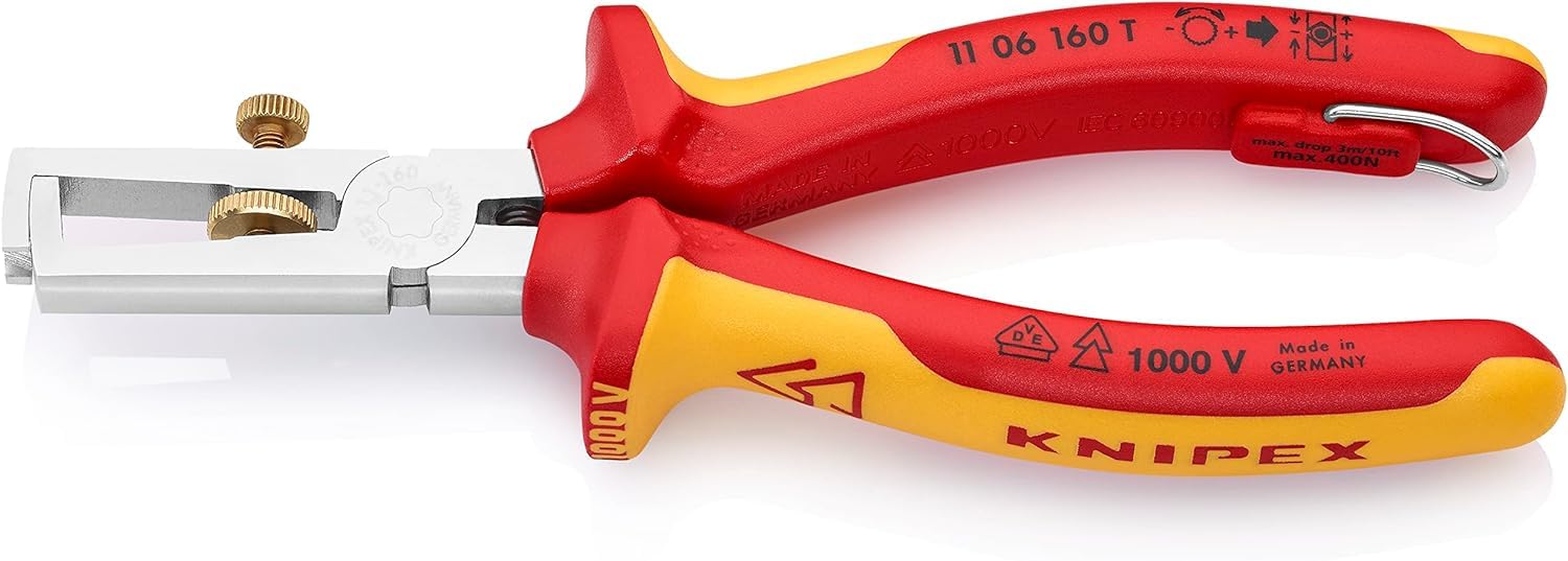 KNIPEX Alicate pelacables Con muelle de apertura universal en blister cromado Aislado con fundas multicomponente, homologado por VDE;, 11 06 160 T BK
