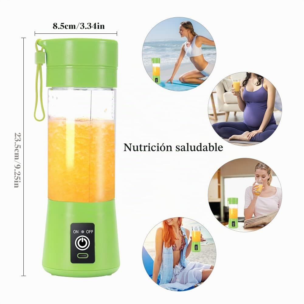 Batidora Portatil,Licuadora Portátil Para Smoothies o Batidos,380 ml | 6 Cuchillas,Mini Fresh Juice Botella licuadora Batidora Electrico USB, Para el Hogar al Aire Libre Viajes (Verde)