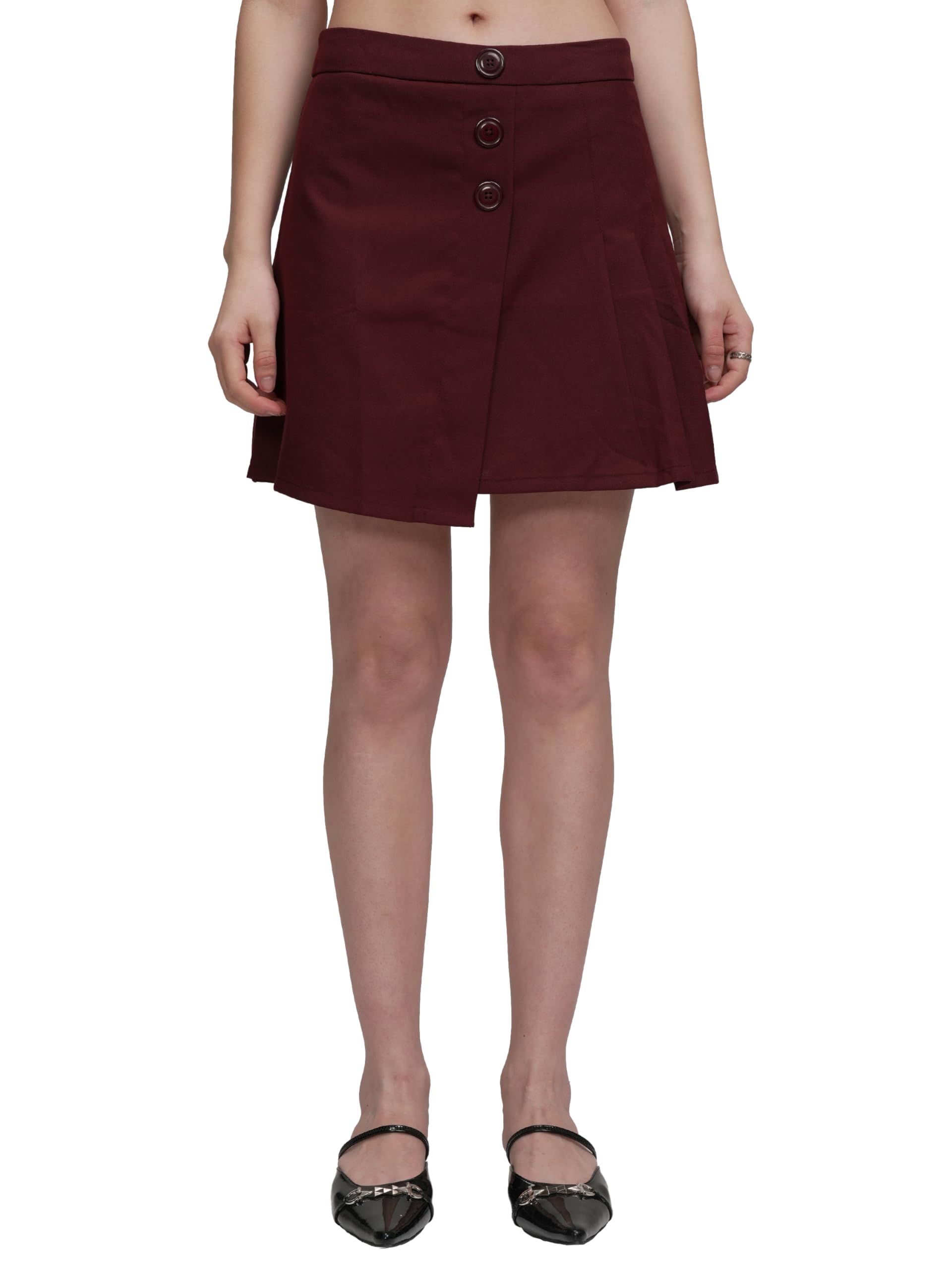 tokyo talkies Women's High-Waisted Wrap Style Solid Mini Skirt | Button Detail | Chic & Trendy Look | Women Skirt | Skirts for Women-picture-15