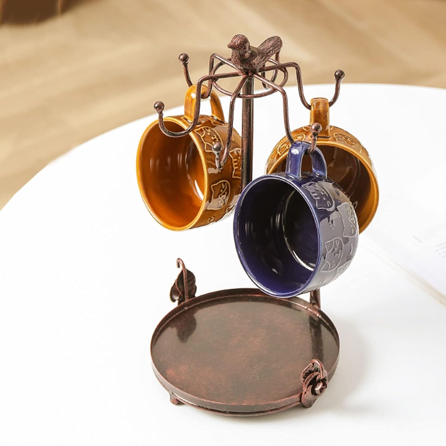 Color bronze Vintage Coffee Mug Holder,Rustic Tea Mug and Saucer Storage Display Rack,Holds 6 Cups,Bronze Iron