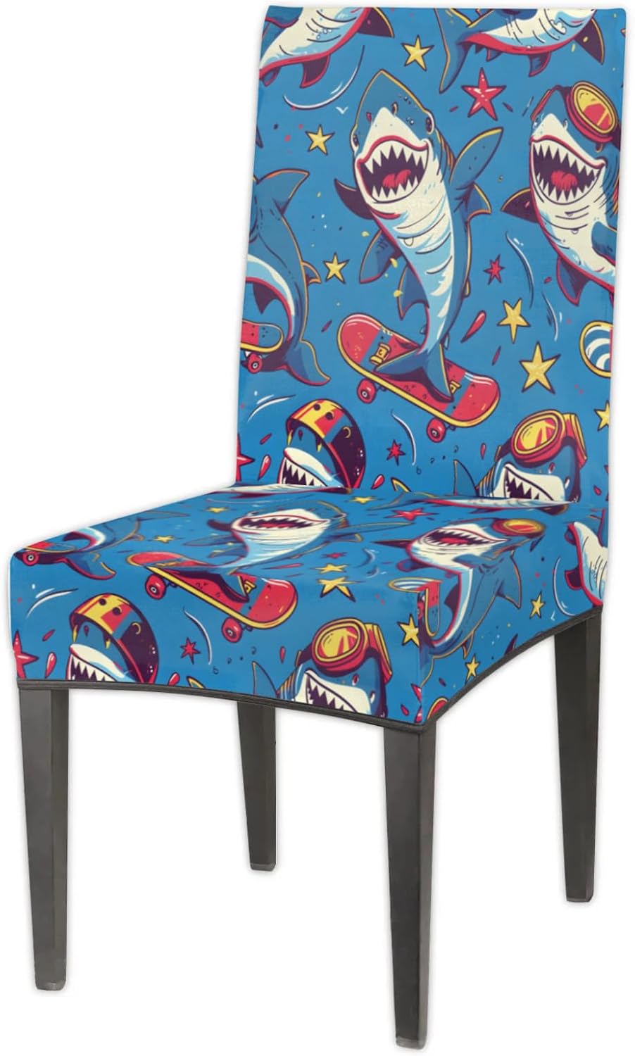 QsirBC Shark Skateboarding Stretch Dining Room Chair Covers Set of 4 Chair Slipcovers Removable Washable Kitchen Seat Covers Chair Protectors for Hotel Party Wedding