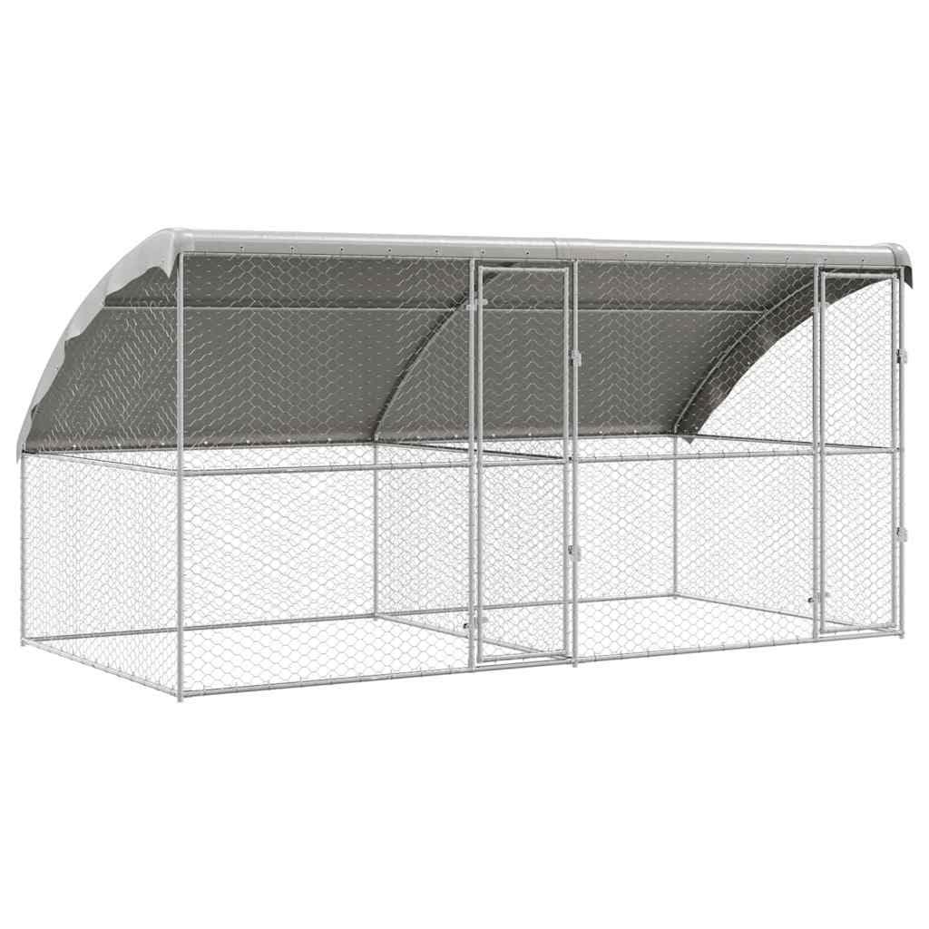 Set di 2 gabbie per cani, 4 x 2 x 2 m, in acciaio zincato, colore argento | Robusto recinto per animali in giardino o in terrazzo: dotato di tettuccio impermeabile e serratura di sicurezza.