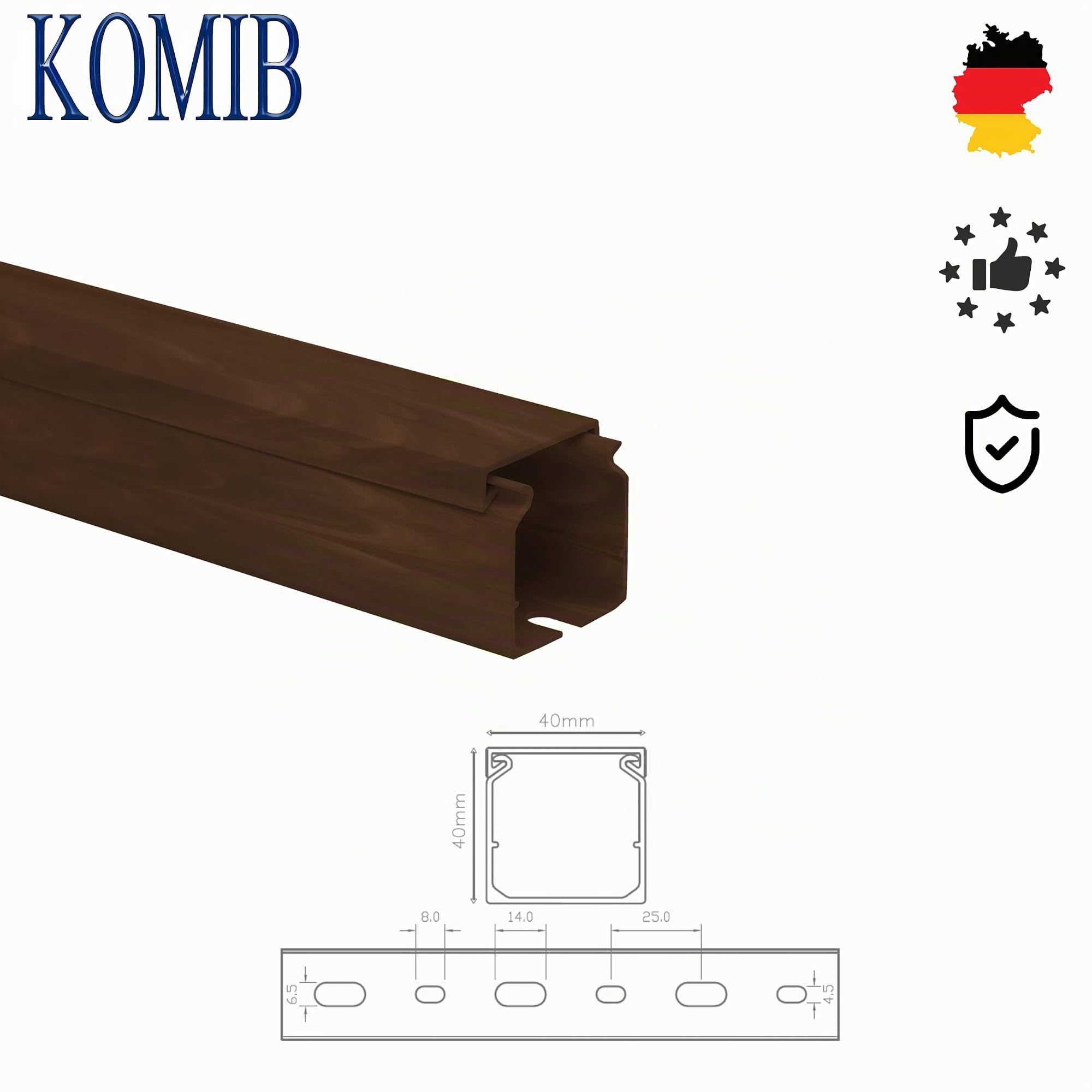 KOMIB - KK4040BR Hochwertige Kabelkanal 40 x 40 x 2000mm Braun 10 Meter - 5 x 2m (5 Stück) Elektroinstallation/Kabelmanagement - VDE