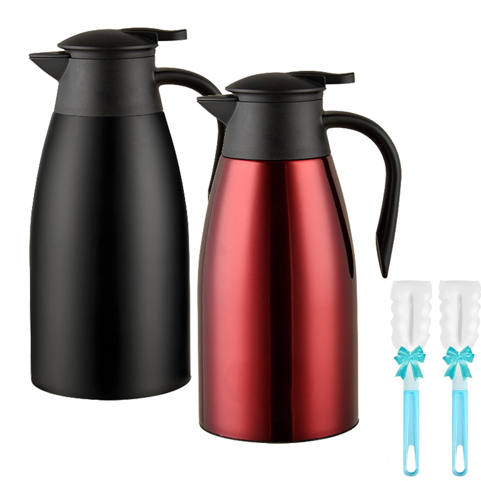 70 Oz Thermal Coffee Carafe for keeping hot, 2 PCS Airpot dispenser, Insulated Stainless Steel Vacuum Thermal Pot for Coffee, Hot Water,Keep Hot 12 Hours (black+red)