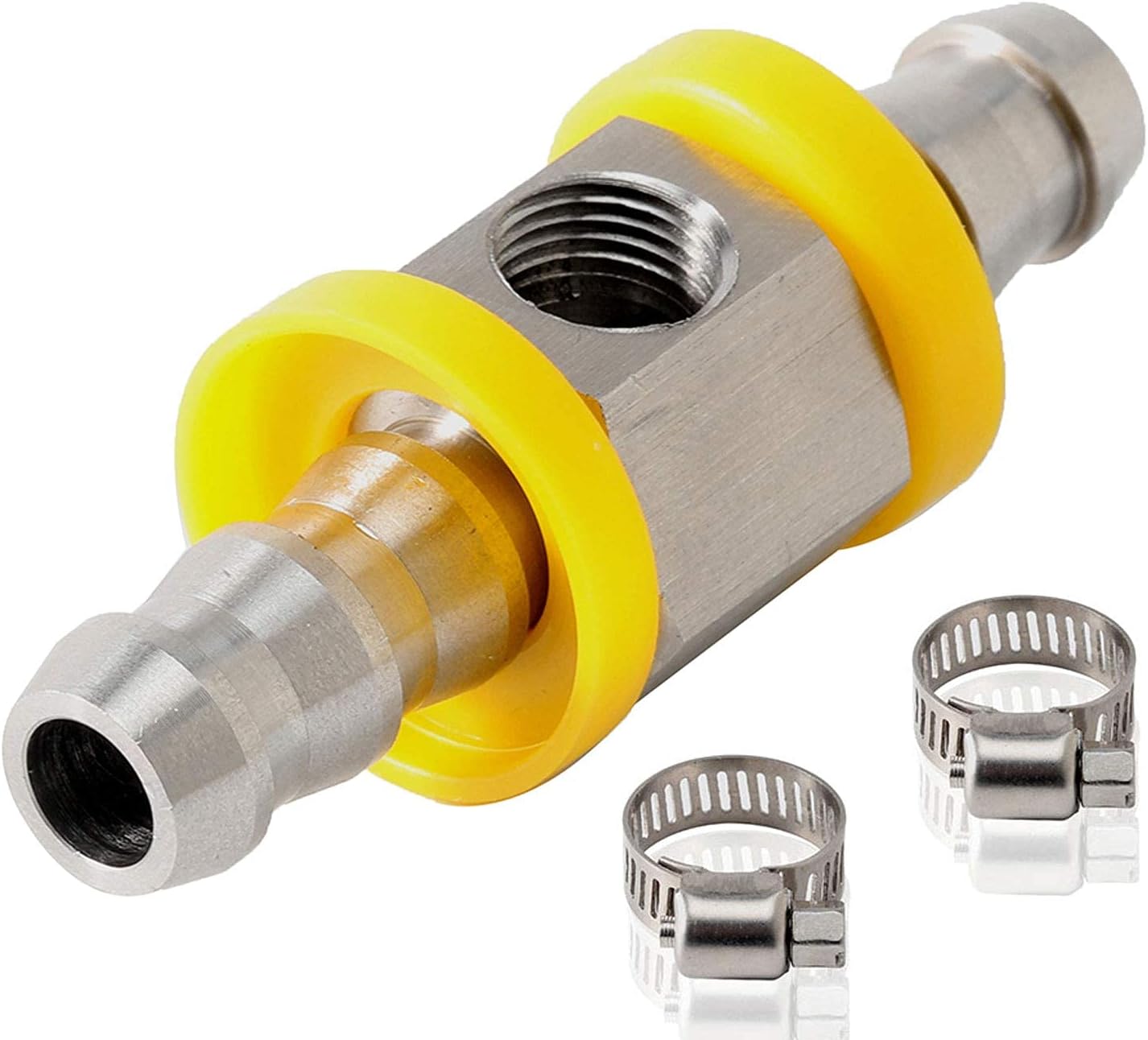 1/2" Barbed Push Lock T-Fitting Adapter with 1/8-27 NPT Sensor Port, 304 Stainless Steel Fuel Line Pressure Adapter for 12.7mm ID Line, Clamps 2 PCS Included