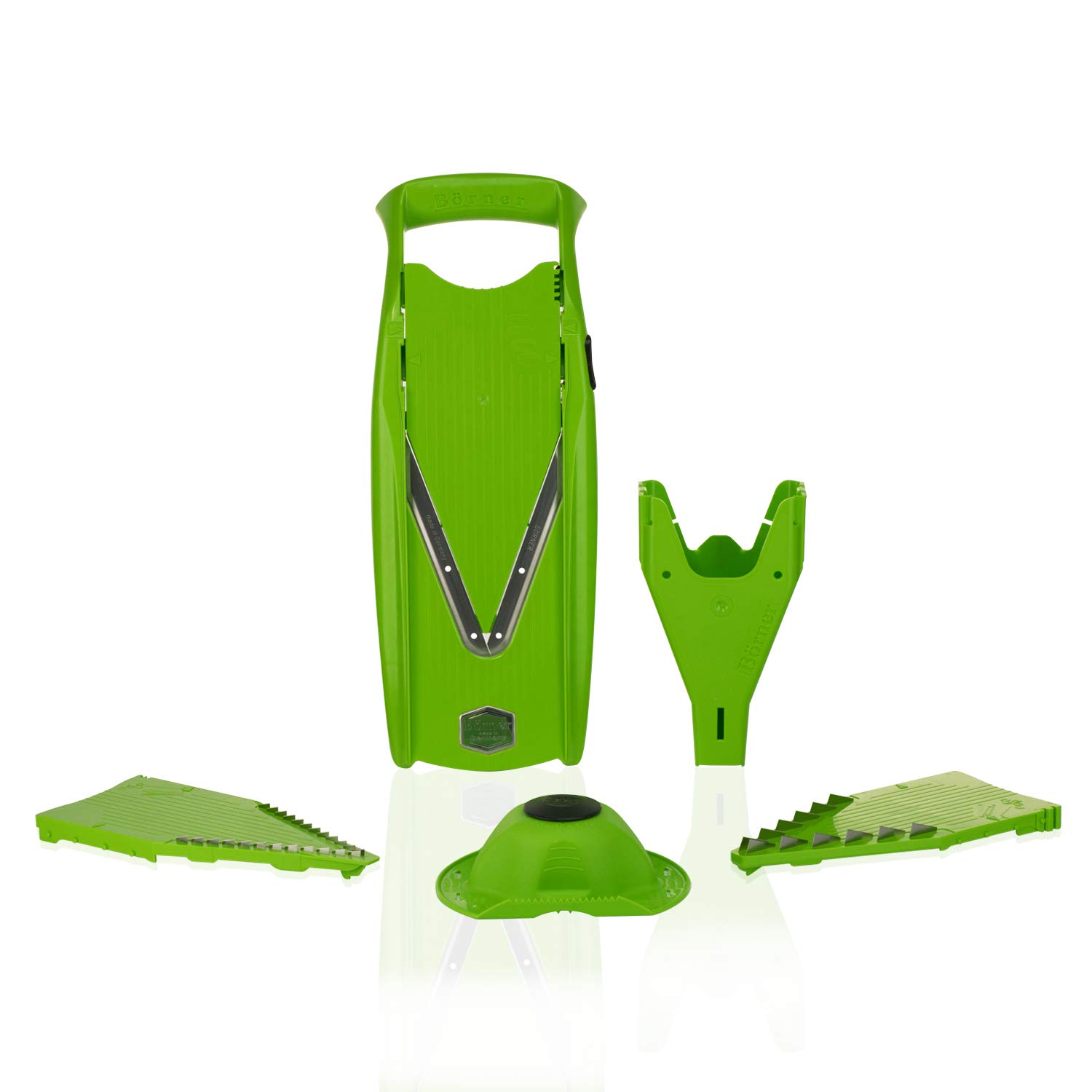 Borner V5 Powerline Starter Set Plastic Slicer with Steel Blades for Vegetables, Fruits - Kitchen Chips Maker, Dicer, Chopper with Handle (Green)