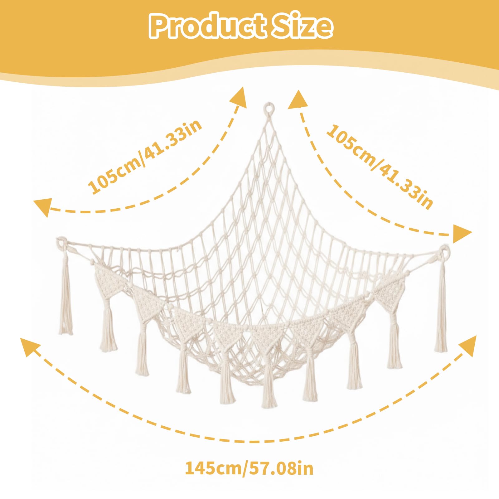 Filet de Rangement Peluches, Hamac Suspendu en Macramé, Organisateur de Peluche pour Chambre Enfant, Grande Capacité, Range Peluche à Suspendre Enfant, Blanc