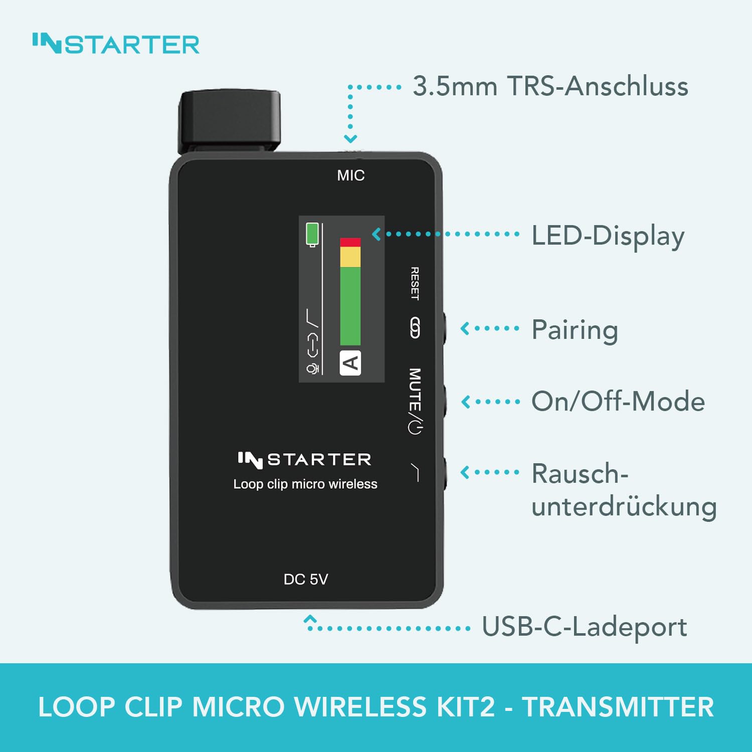 Kit Microfono Lavalier Wireless per Smartphone, Tablet e PC con Trasmettitore, Ricevitore, USB-C e Jack 3,5 mm