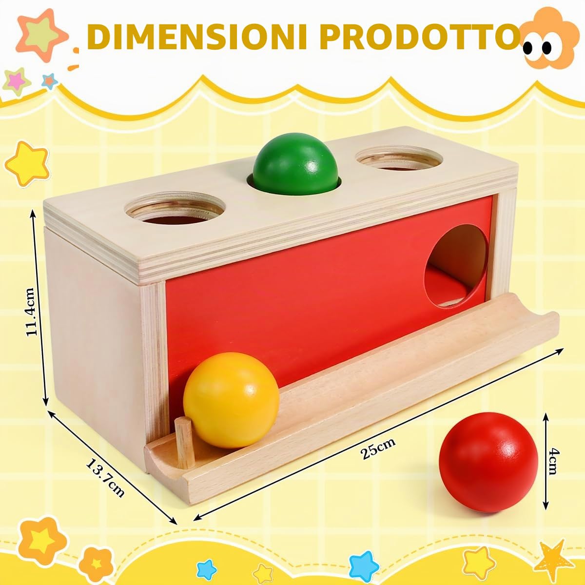 Scatola di Permanenza per Oggetti,Scatola a Goccia Permanenza Palla,Giochi Montessori in Legno per Bambini,Giocattoli Colorati per Cassetti in Legno per Neonati Bambini Piccoli
