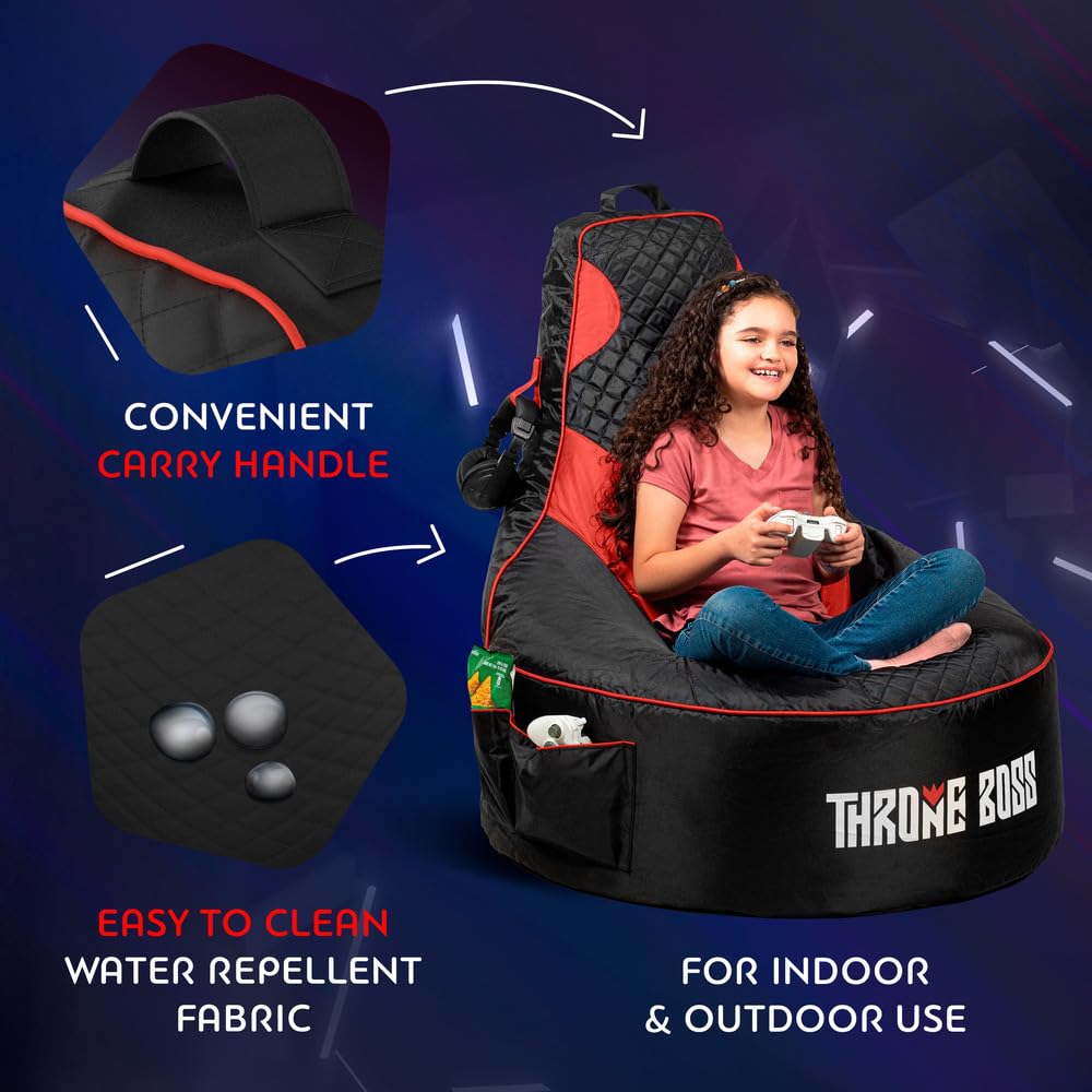 Puf de juegos para niños [funda solo sin relleno] – Puf de respaldo alto para niños, niñas y jugadores con portavasos (negro/rojo) 6