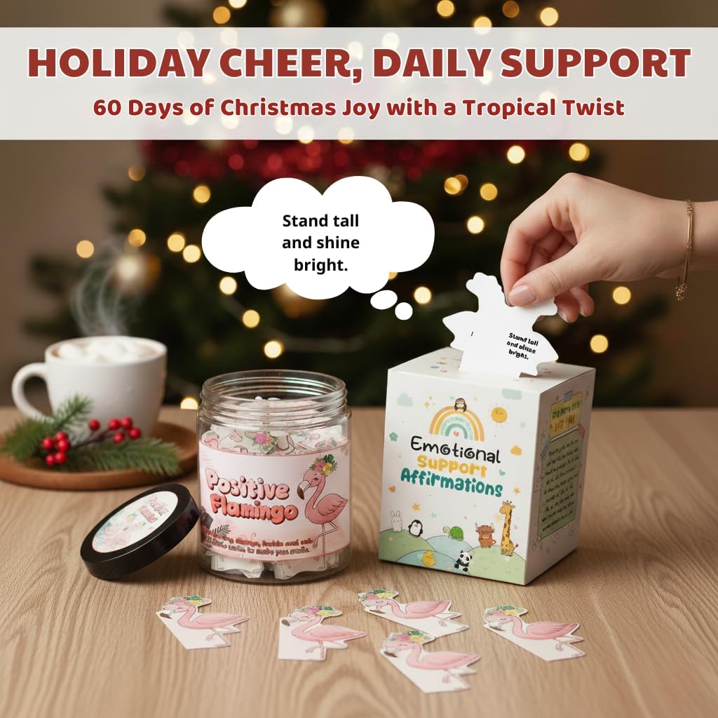 Positive Flamingo Jar with 60 Daily Affirmation Cards, Emotional Support Flamingo Decor, Mini Flamingo Figurines, Birthday Gifts for Women and Friends, Inspirational Desk Present for Coworkers - Image 2