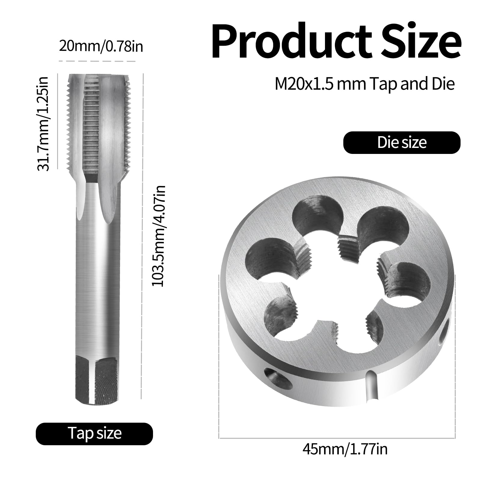 Kit de tarauds et filières M20 x 1,5 mm HSS Metric - Kit de tarauds extérieurs M20 - Filetage à droite - Filetage fin