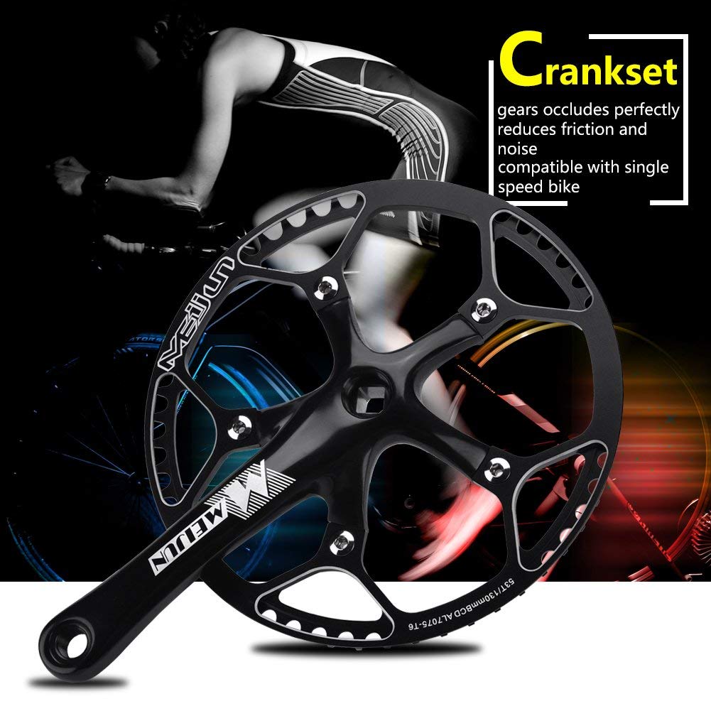 Alomejor Fahrrad Kurbel Set Fahrrad Kurbelgarnitur Aluminiumlegierung Kurbel Set Integral Single Speed ??Kurbel Set f¨¹r Outdoor Mountainbike Radfahren(Schwatz)
