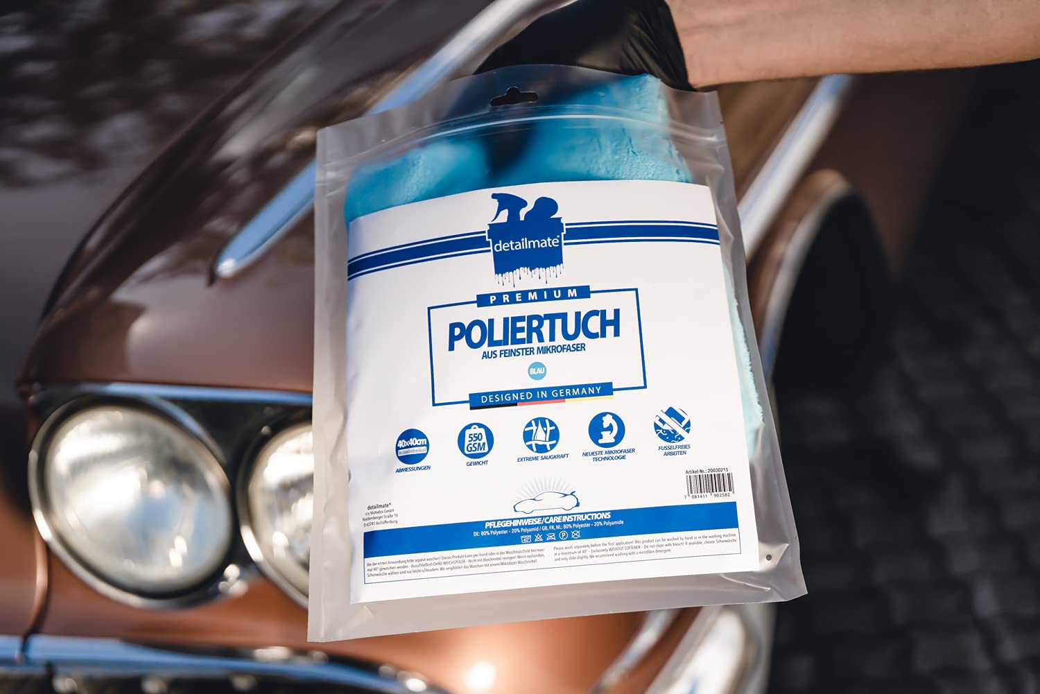 detailmate Meguiars - Kit de cuidado para el coche, cera líquida híbrida de cerámica de 473 ml, gamuza de microfibra azul 550 GSM + esponja de aplicación de cera, sellado para el cuidado del vehículo