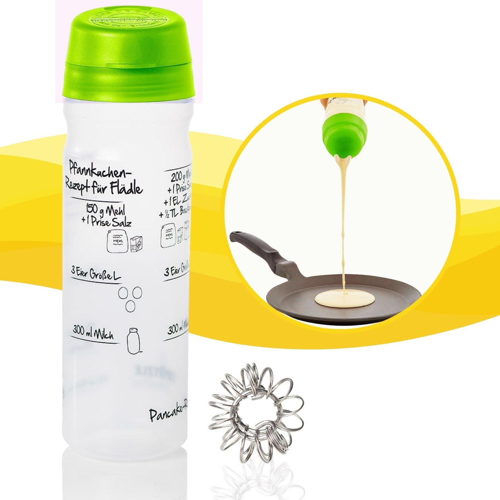 FOOD-SHAKER-SET mit 875ml-Pfannkuchen-Shaker + 4-Portionen-Spätzle-Shaker Teigmixer mit Spätzlepresse und Portionierer Patentiert Made in Germany in der Farbe GRUEN