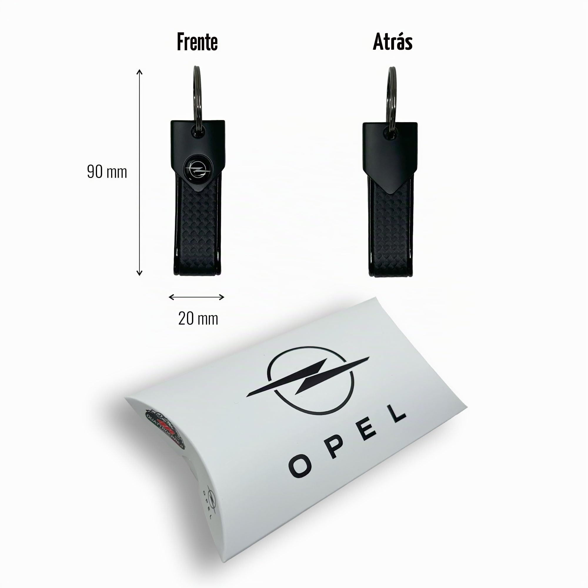 Llavero para Coche Compatible con Opel, Resistente y Duradero, Cierre con Anilla,, 90 x 20 mm (Negro Logo Negro)