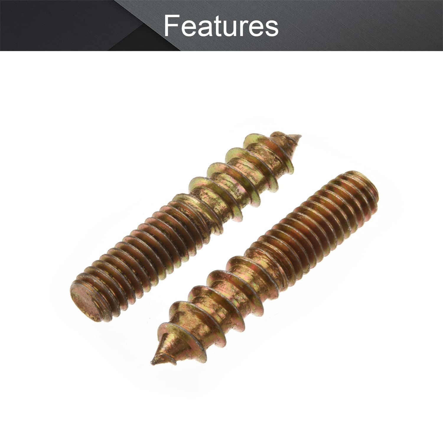 Bettomshin M6x30mm Zinc Plated Carbon Steel Double Headed Hanger Bolts 1.18 inch Length Self Tapping Screw for Furniture Installation Bronze Tone 20Pcs