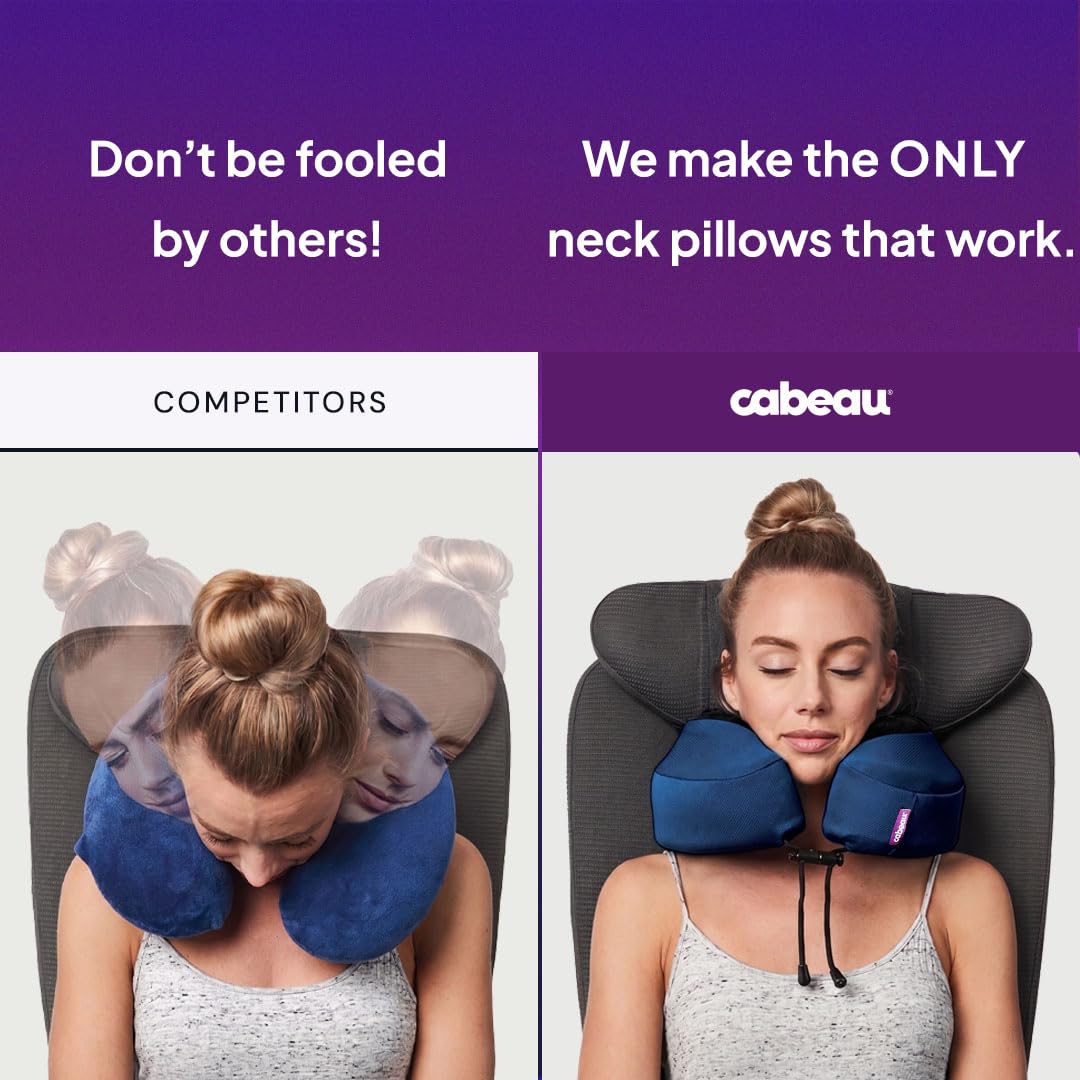Cuscino da viaggio Cabeau Evolution S3 – Si aggancia al sedile dell'aereo – Assicura che la testa non cada in avanti – Rilassati con soffice memory foam – Tessuto ad asciugatura rapida ti mantiene
