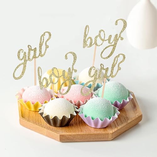Miniatura 4 de 24 piezas de adornos dorados para cupcakes de niño o niña para revelar el género, fiesta, boda, baby shower, niños, fiesta de cumpleaños, postres,