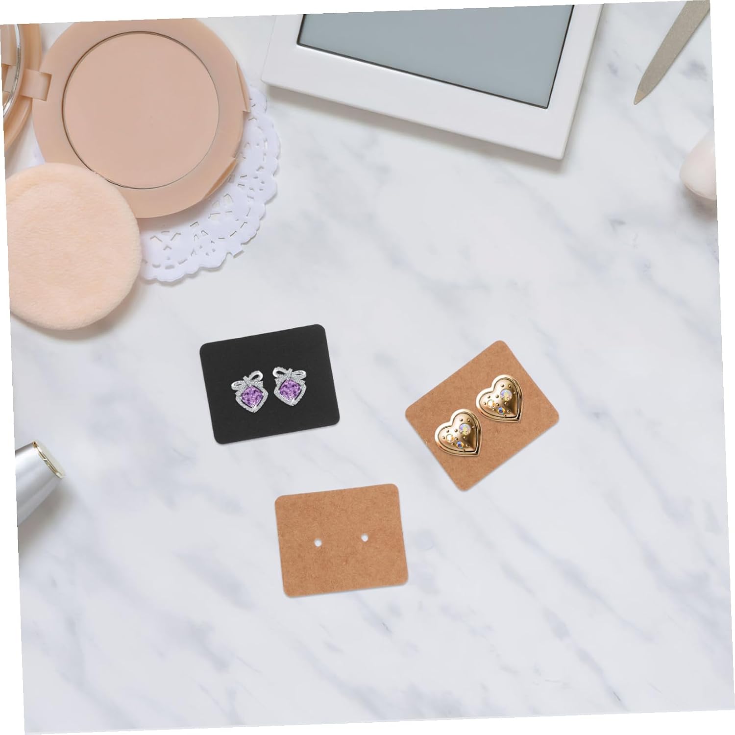 HAPINARY 300pcs Earring Display Cards Kraft Paper Jewelry Packaging Tags with Holes and Dangle Earrings DIY Jewelry Making Supplies