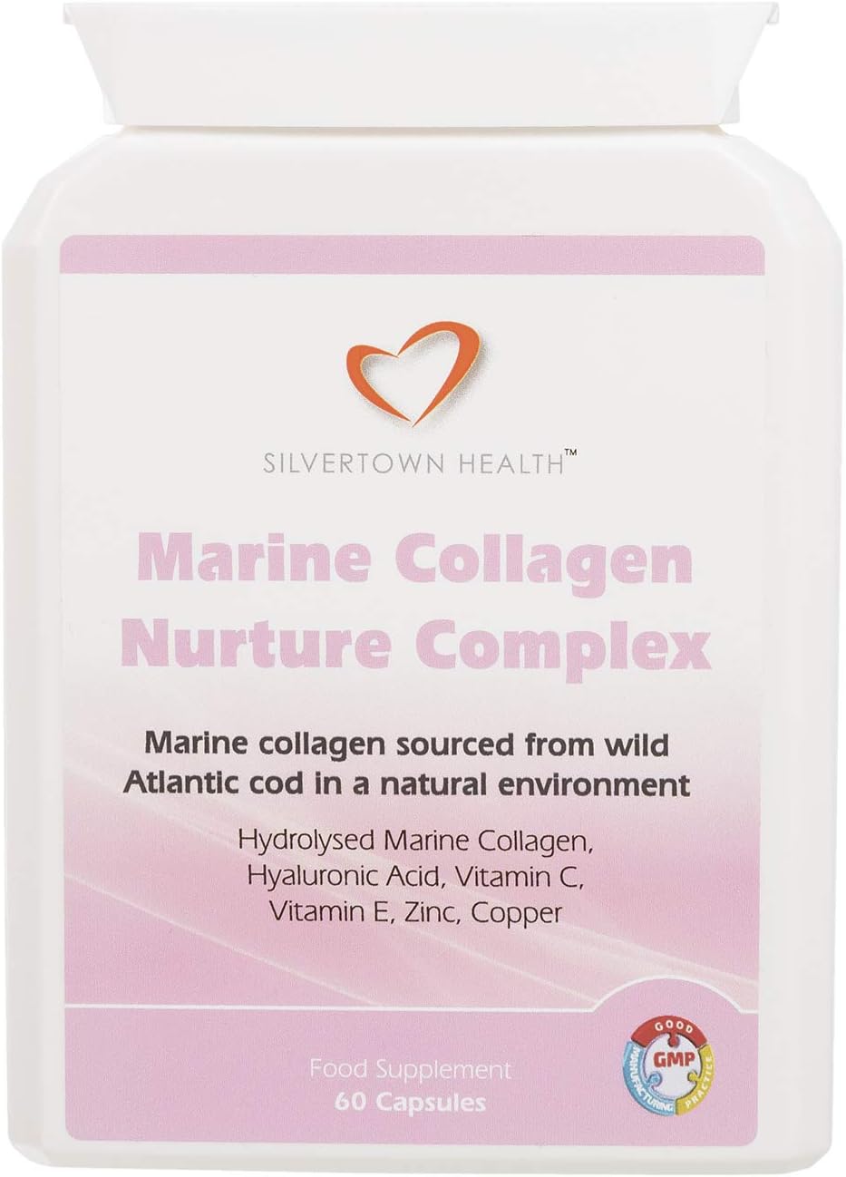 Marine Collagen Nurture Complex – 60 Capsules – Hydrolysed Marine Collagen with Added Hyaluronic Acid Plus Vitamin and Mineral Skin Care Combination in A Vegetarian Shell Capsule
