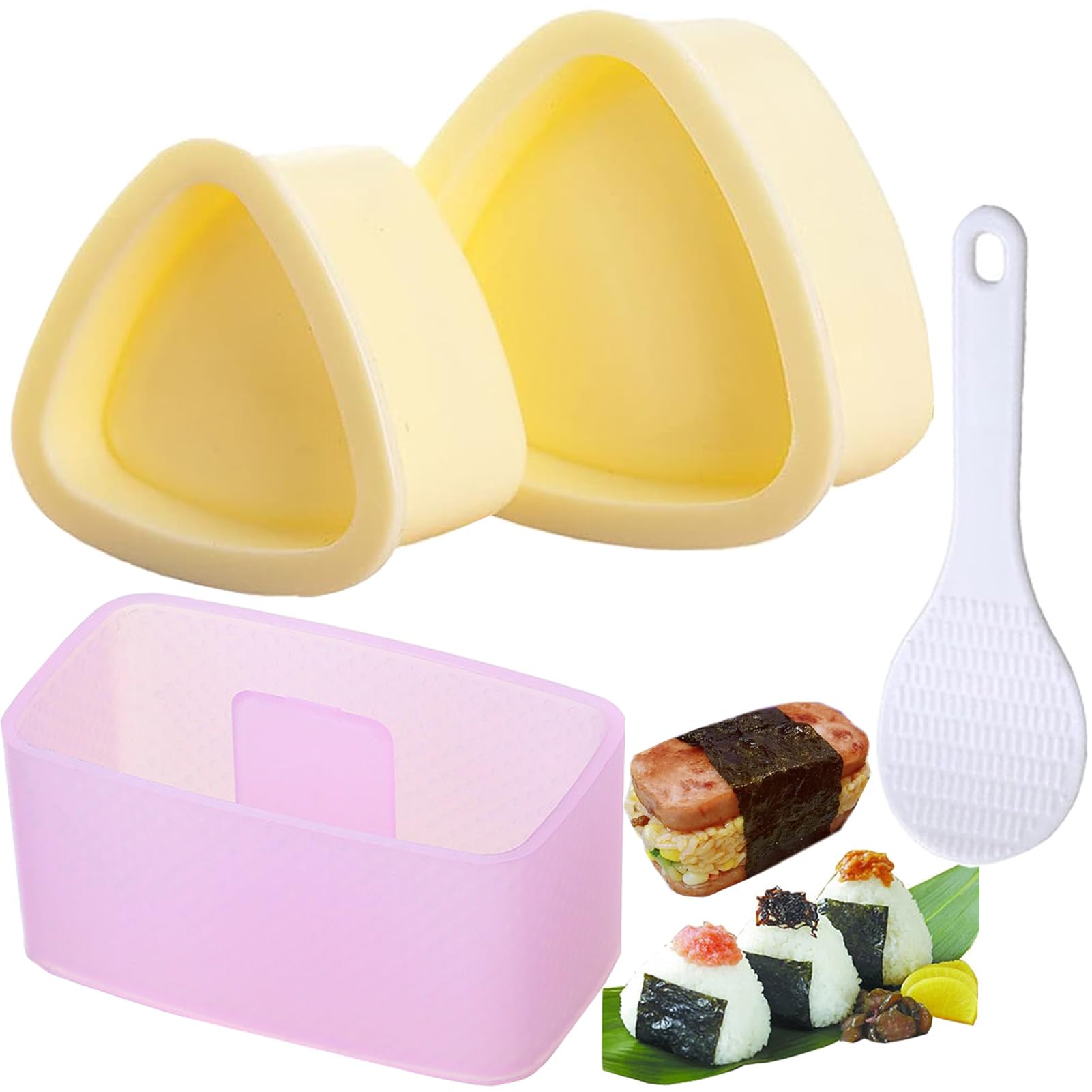 Onigiri Mold Triangle, 3 Pieces Musubi Press Mold Rice Ball Makers, Triangle Sushi Maker for Bento or Japanese Boxed Meal Musubi Press by HAGBOU (Beige)