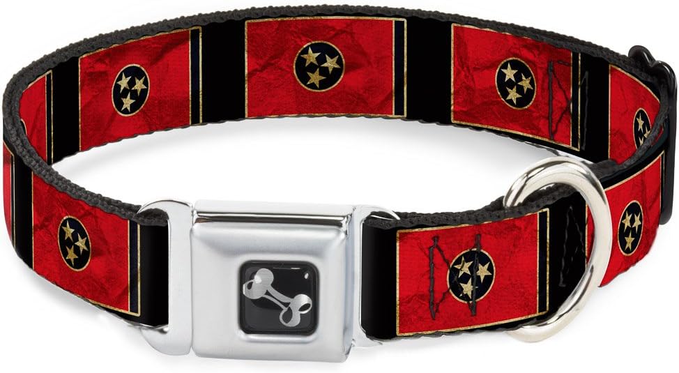 Dog Collar Seatbelt Buckle Tennessee Flag Black Distressed 18 to 32 Inches 1.5 Inch Wide
