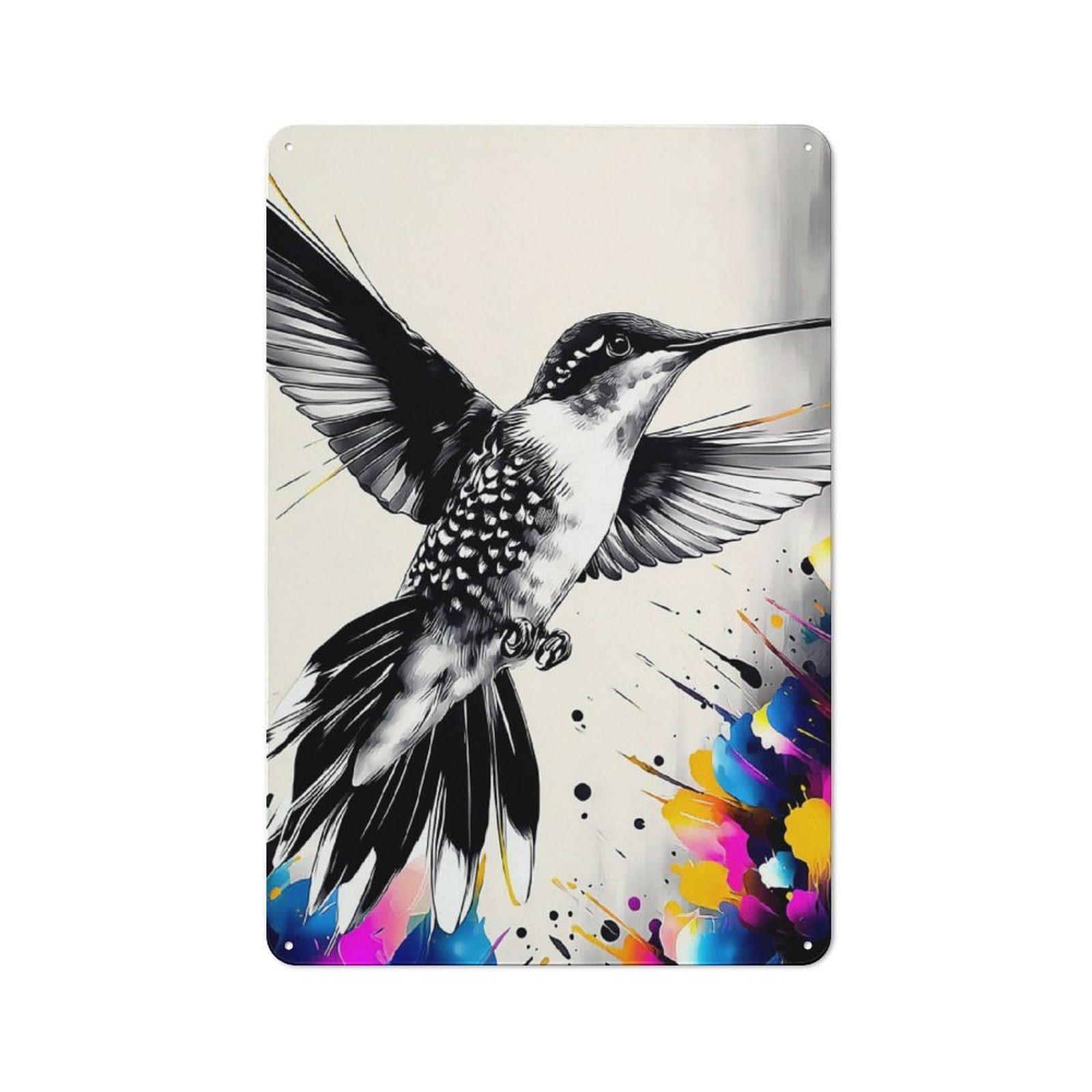 Junmoney Colorful Flight Hummingbird Artwork Decorative Tin Plaque 30X20cm, Vintage Bar Wall Plaque For Bar, Kitchen, Garage Or Games Room