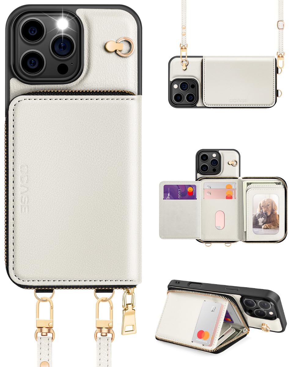 OCASE Compatible with iPhone 16 Pro Max Crossbody Wallet Case with Card Holder, PU Leather Zipper Handbag Phone Purse with RFID Blocking Kickstand