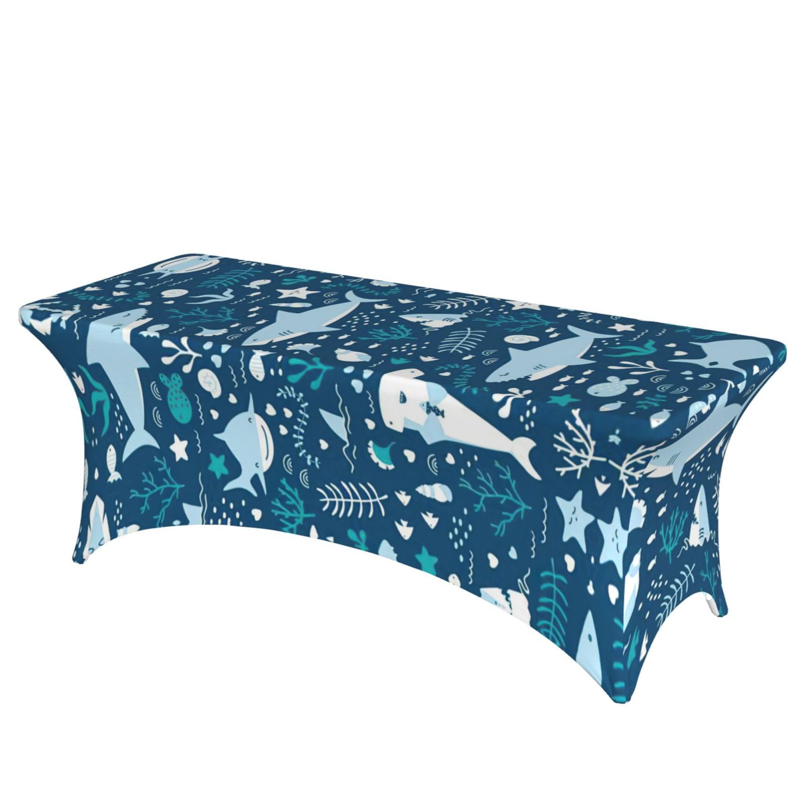 Nappe de table extensible élasthanne 1,8m imprimé poisson bleu