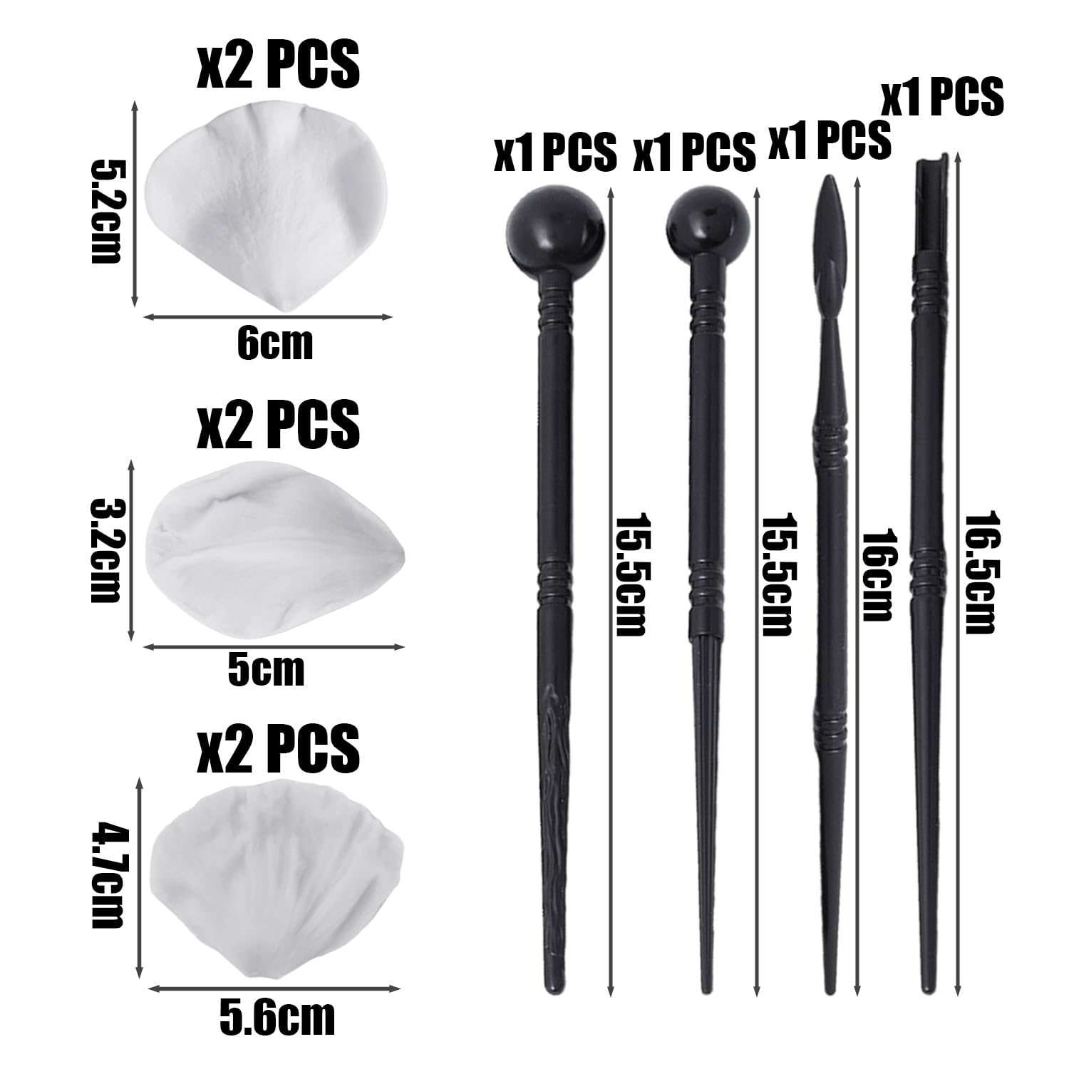 TYGFRT 3 Kinds of Silicone Flower Molds, 4 Fondant Tool Pens, Rose, Gummy, Petal Molds, White, Black, 6*5.2cm, 5.6*4.7cm - Image 2