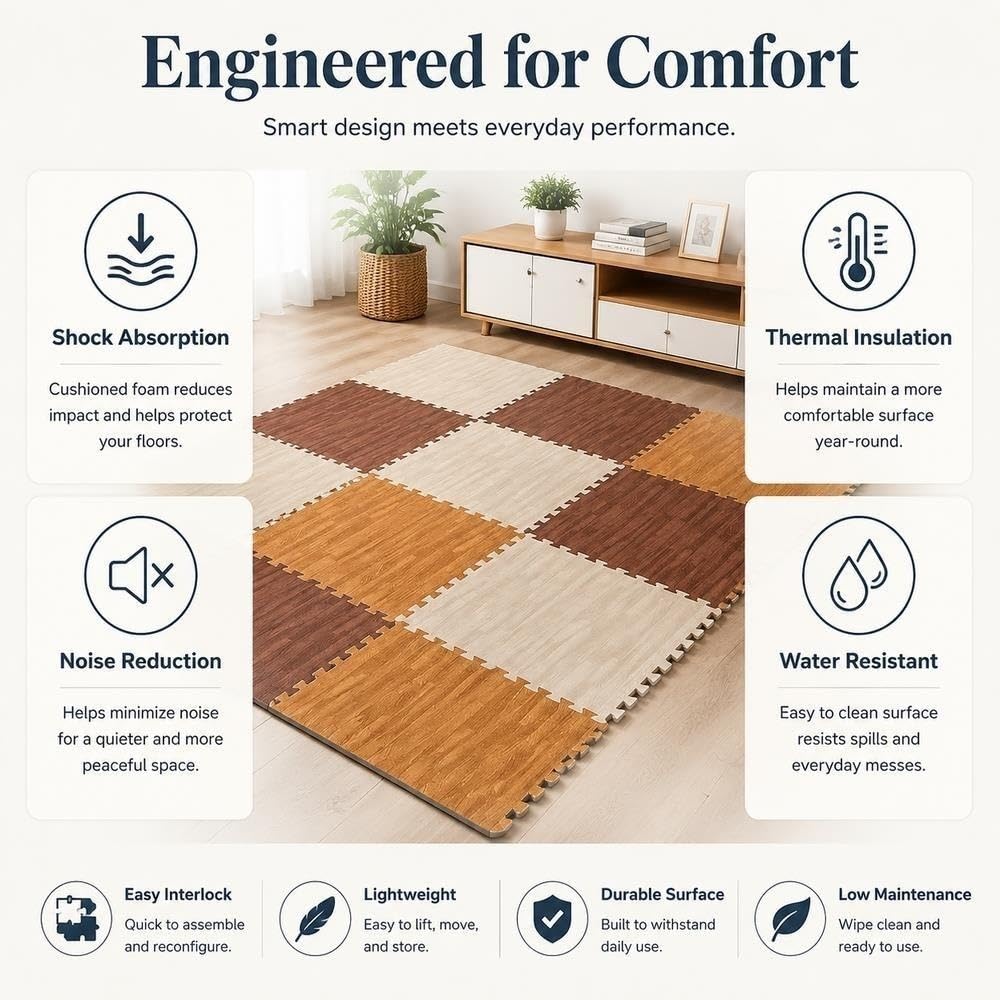Tapis De Puzzle Emboîtable en Mousse D'aspect Bois De 11,8 Po X 11,8 Po