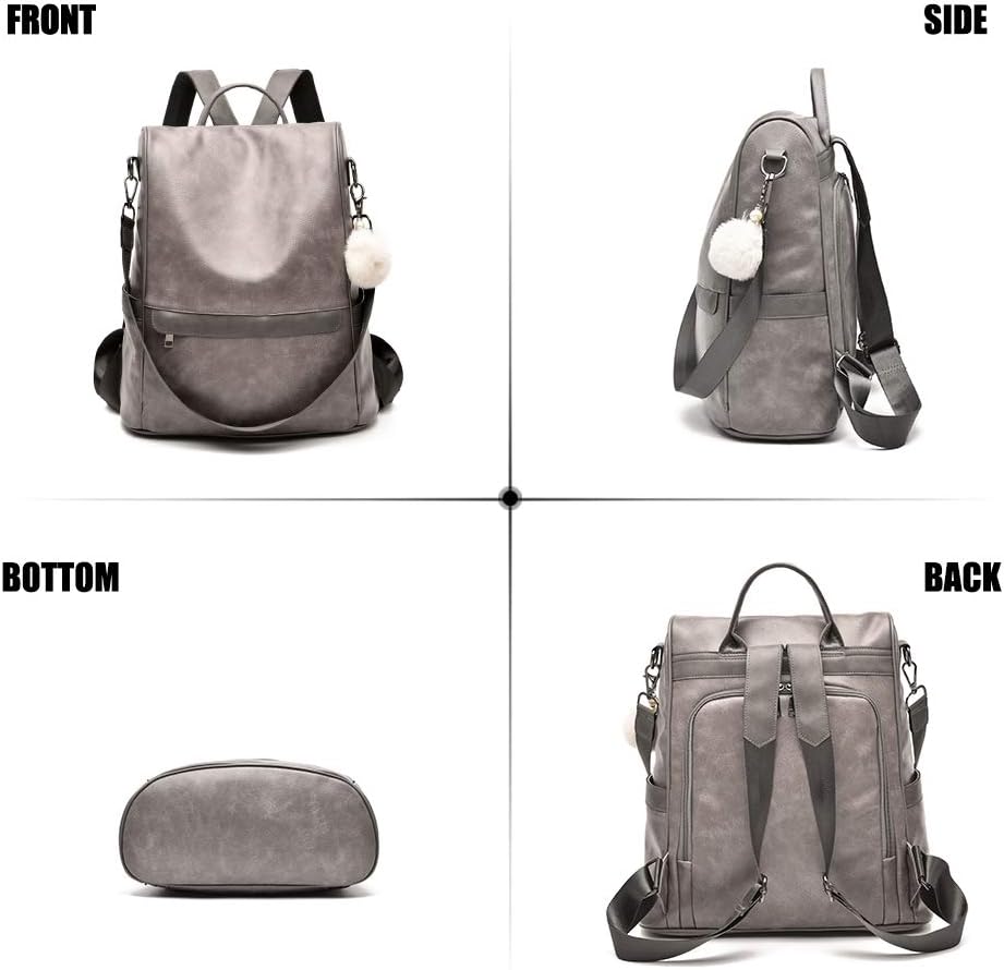 CHERUTY Women Backpack Purse PU Leather Anti-theft Casual Shoulder Bag Fashion Ladies Satchel Bags Large 1-5 Grey Large