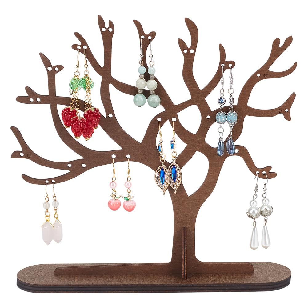 Organisateur de boucles d'oreilles en bois et support bijoux avec plateau