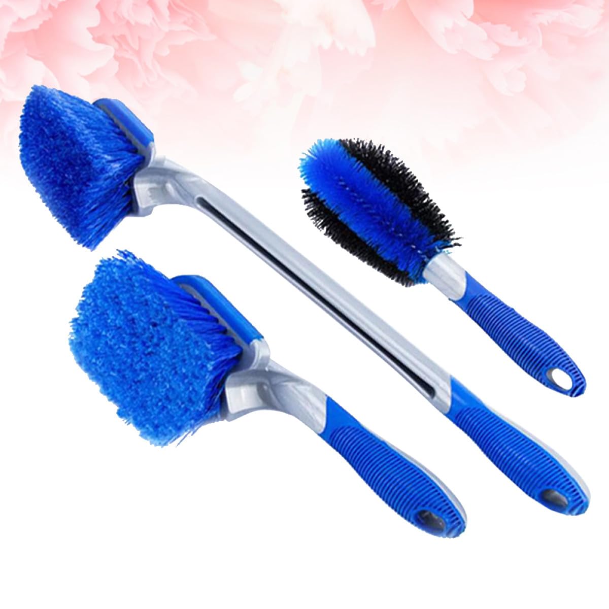 PLAFOPE Kit Spazzole Pulizia Pneumatici Auto 3 Pezzi Blu PVC Pp | Set 1 Spazzola Corta Cerchi, 1 Spazzola Corta Gomme, 1 Spazzola Lunga, per Veicoli e Imbarcazioni
