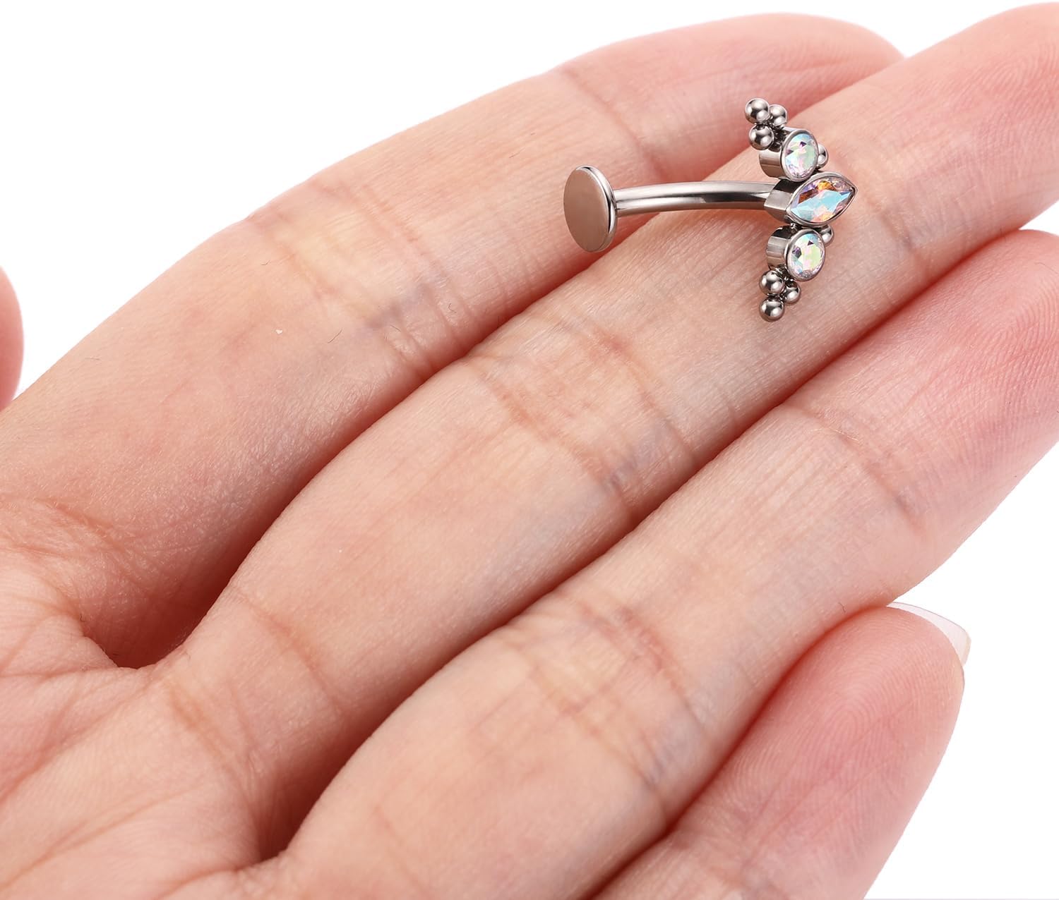 FUNLMO Belly Button Ring G23 Titanium Floating Navel Piercing Jewelry 14G Belly Piercing Jewelry Internally Threaded Curved Navel Barbell 8/10/12/14mm - Image 4