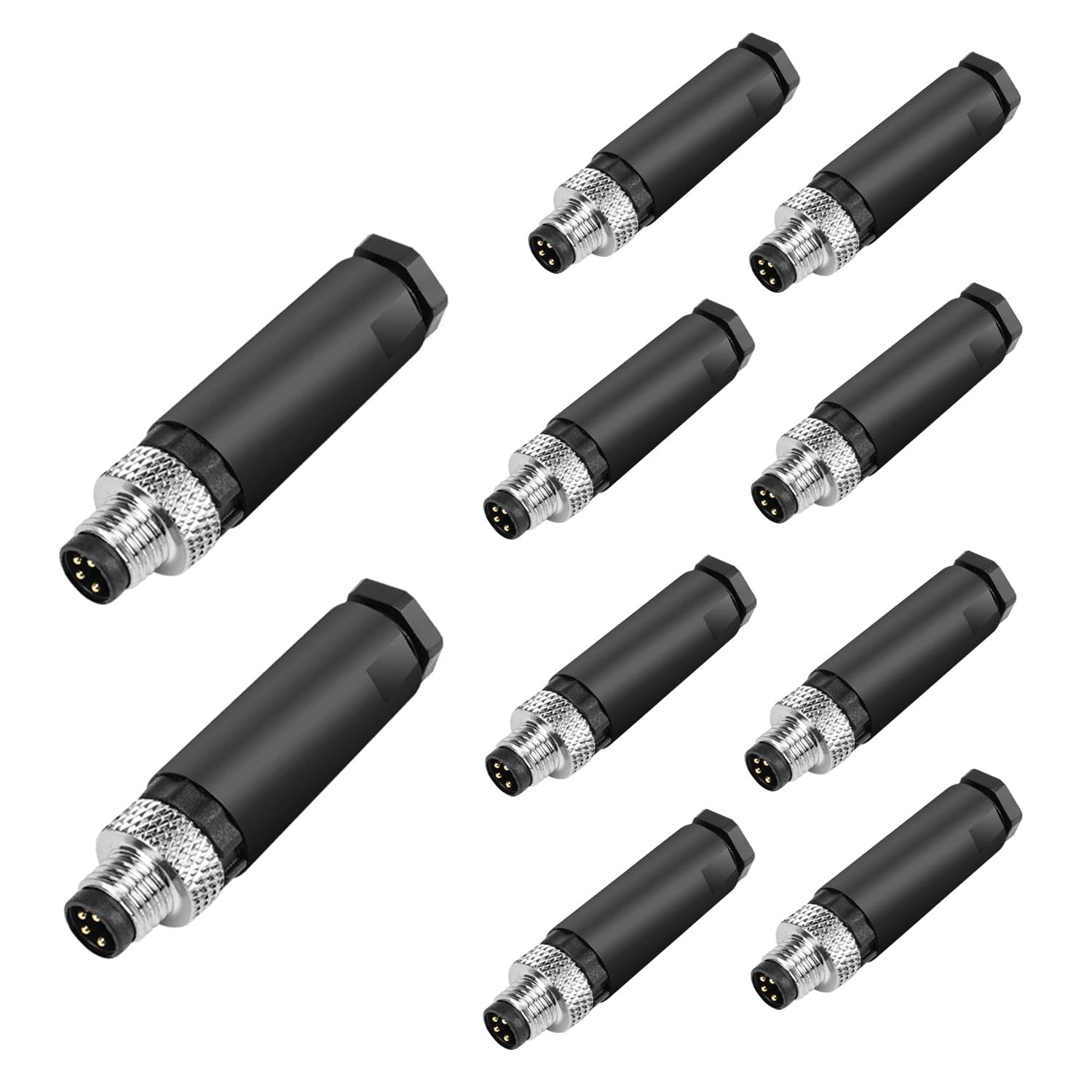 10Pcs M8 4-Pin Male Aviation Connector, Industrial 8mm A-Coded Field Assembly Plug, IP67 Waterproof, for Industry Automation and Panel Sensors.