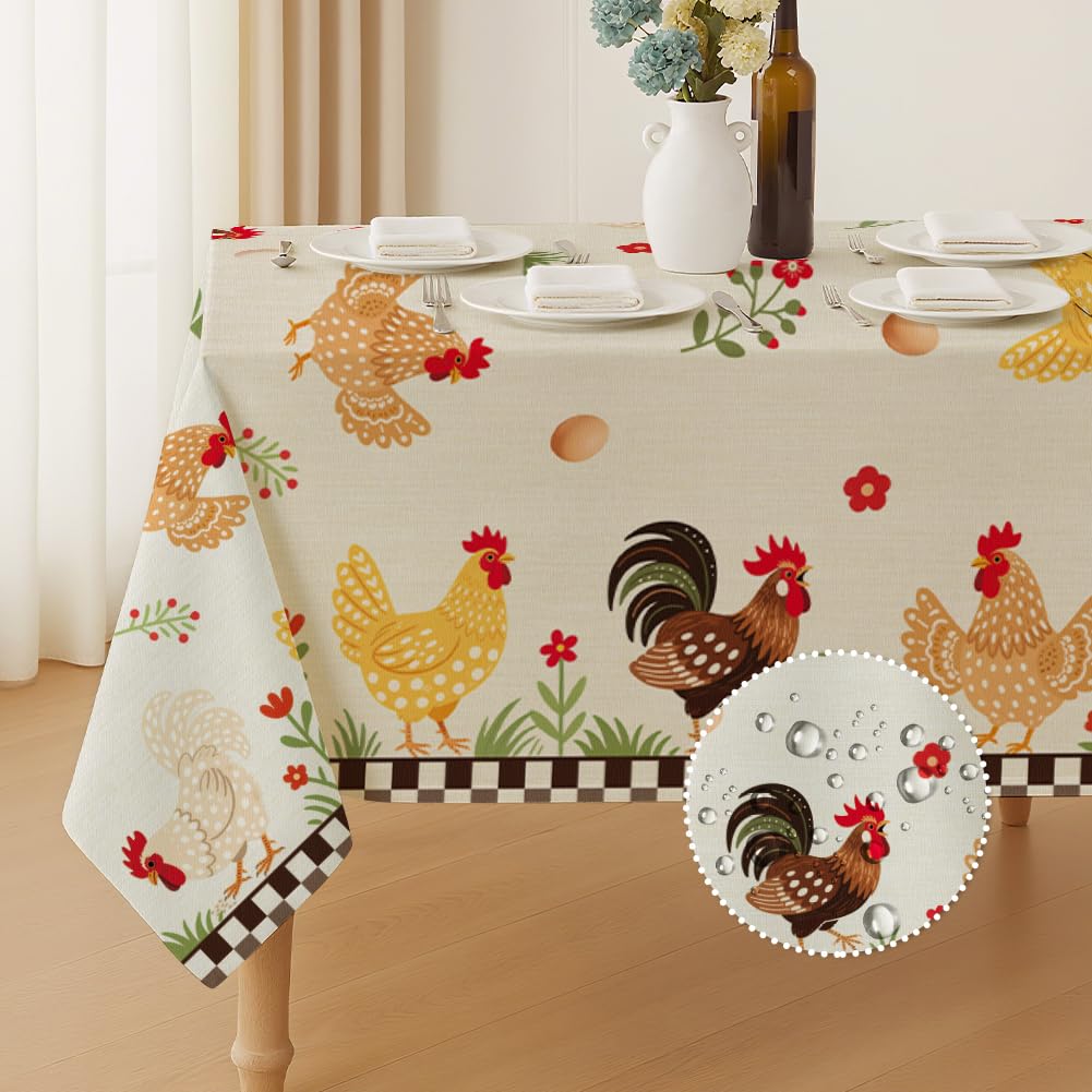 ANATTASOUL Chicken and Egg Flower Rectangle Table Cloth Waterproof 6ft Fall Tablecloth, 84"x60" Stain Resistant and Wrinkle Free Table Cover for Dining Party Buffet Camping Wedding