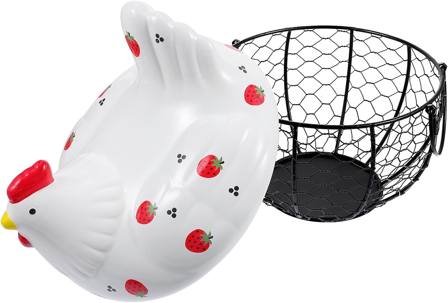 Iron Art Fruit Organizer and Egg Storage Basket with Wire Mesh, Household Kitchen Storage Container for Countertop and Refrigerator Use