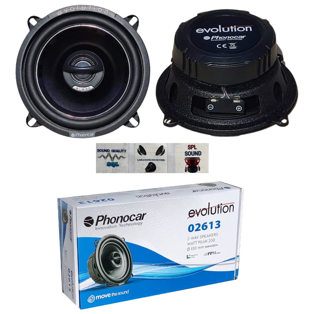 2 ALTOPARLANTI PHONOCAR EVOLUTION 02613 coassiali 2 vie da 13 cm 130 mm 5,25" di diametro da 40 watt rms 100 watt max 4 ohm 92 db, a coppia + 3 sticker omaggio
