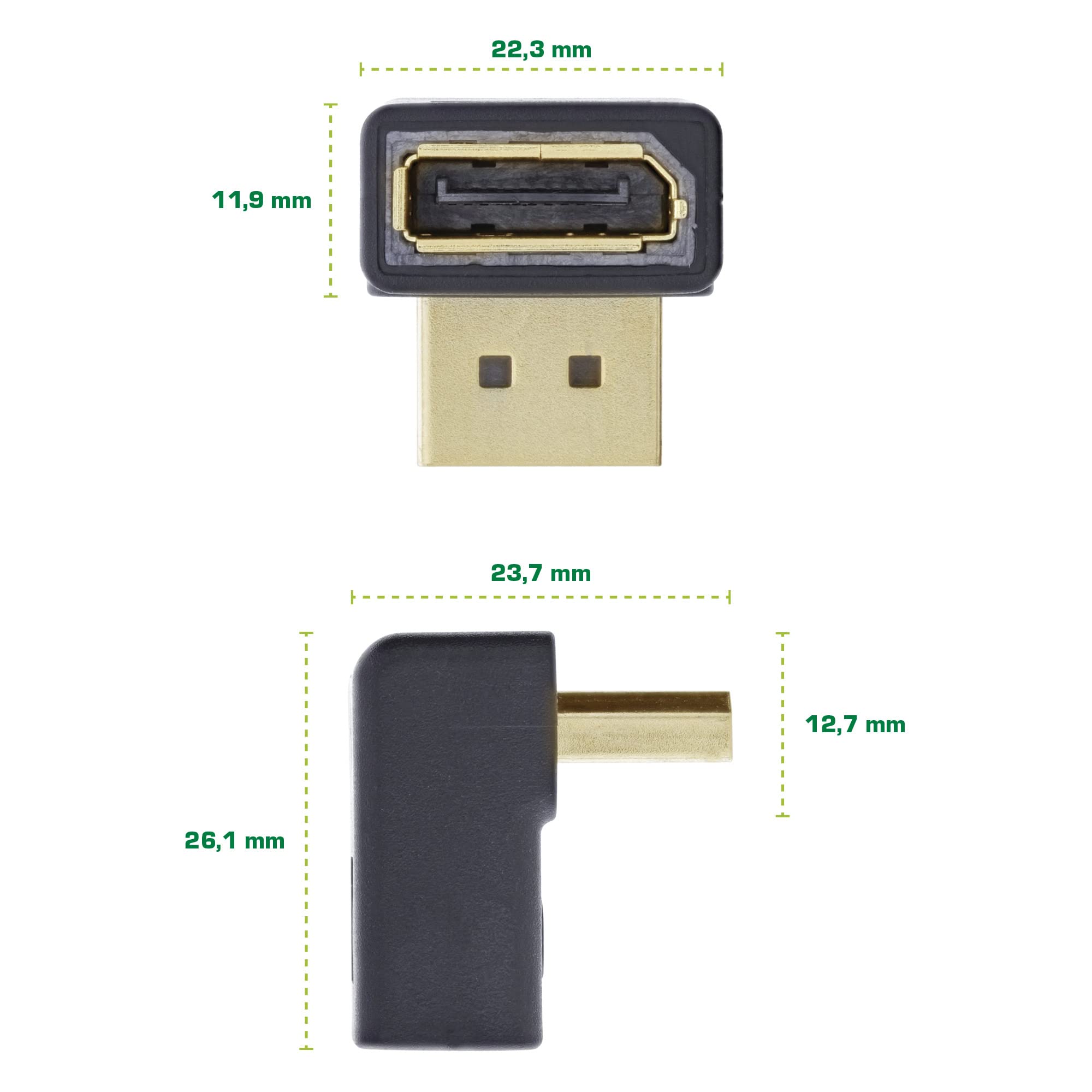 InLine® Adapter DisplayPort, DisplayPort, wtyczka/gniazdo, zagięty do góry