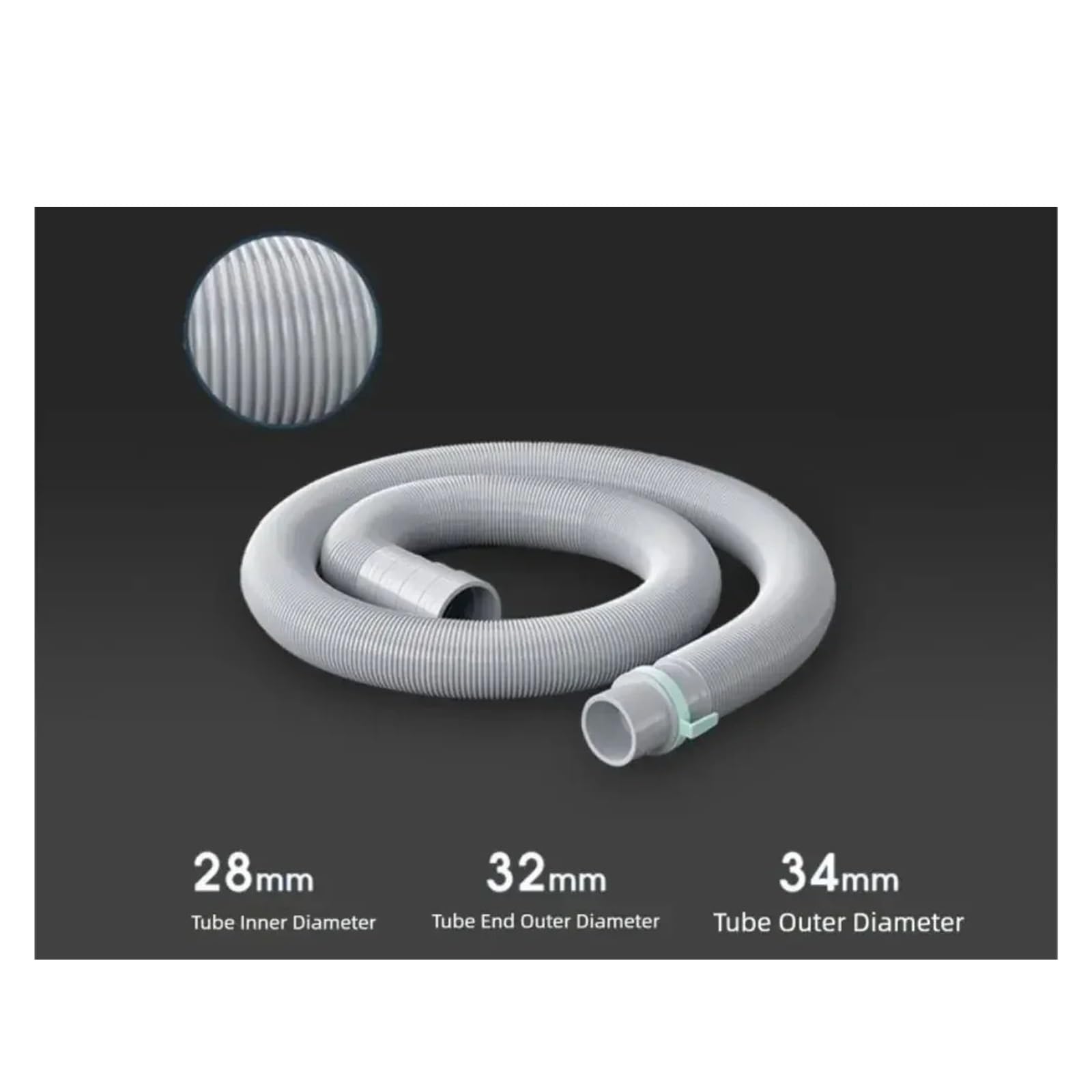 Set Di Fascette for Tubo Corrugato, Prolunga for Tubo Di Scarico for Lavatrice, Lavastoviglie, Grigio, 1 M-5 M(5m)