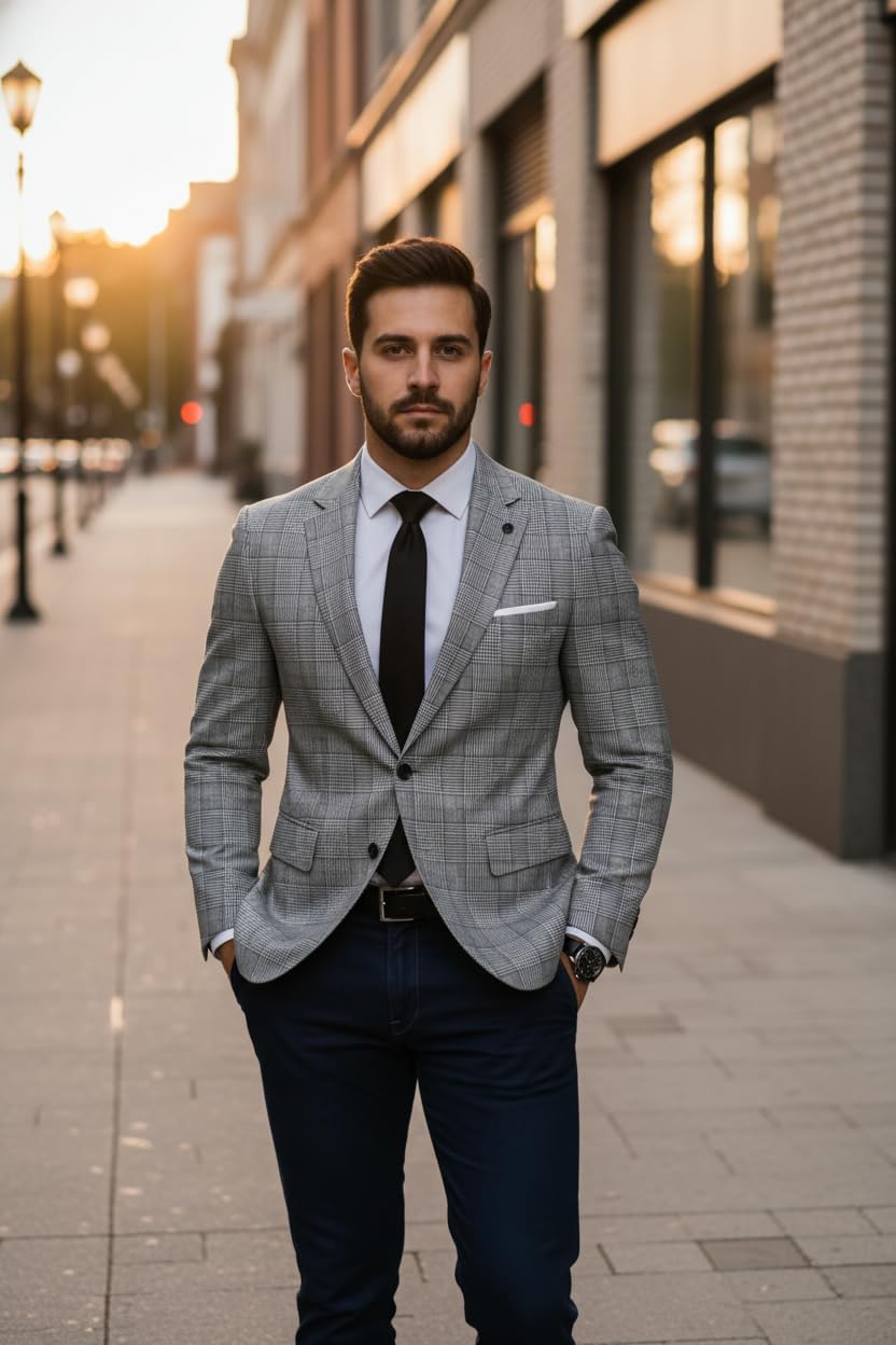 Men's Suit Jacket Classic Plaid Blazer Regular Fit Two Buttons Business Lightweight Sport Coats
