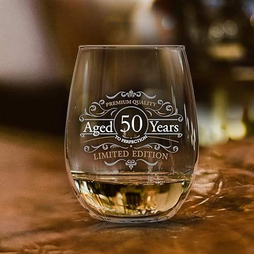 Miniatura 5 de DU VINO Copa de vino sin tallo de edición vintage para hombres y mujeres (50 aniversario) de 15 onzas, copas de vino de feliz cumpleaños para niños