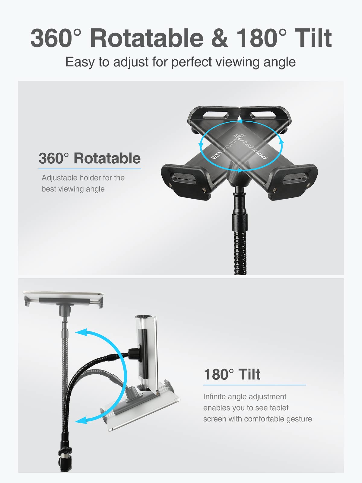 Thclmdse Tablet vloerstandaard, 360 graden draaibare metalen tablethouder met flexibele zwanenhals houder lange arm, compatibel met iPad Mini Air Pro, alle mobiele telefoons iPhone en tablets (4,5-13