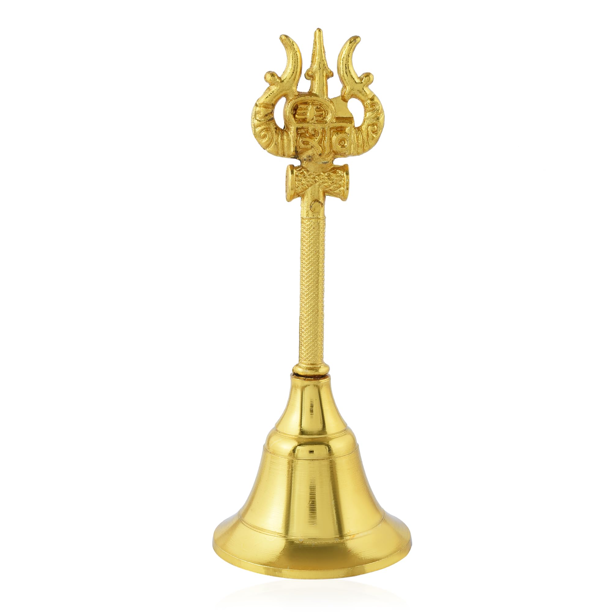 Superstore18 Premium Brass Gold-Plated Sweet Sound Hindu Spiritual Pooja Bell with Trishul Handle Dual-Sided Mahakaal and Shiva Design Handbell for Home Mandir, Office Worship पूजा घंटी (SST7826HDKL)